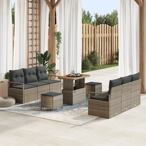 Conjunto de Sofá de Jardim vidaXL de 9 Peças com Almofadas Cinza Rattan Sintético Acácia