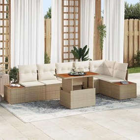 vidaXL Conjunto de Jantar de Jardim com 7 Peças e Almofadas Bege em Rattan Sintético e Acácia