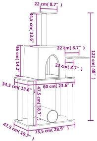 Árvore para gatos c/ postes arranhadores sisal 122 cm cor creme