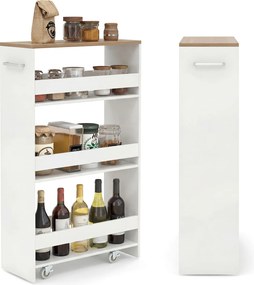 Carrinho de Arrumação Estreito para Cozinha, 47,5 x 20 x 80,5 cm, 4 Níveis, Carvalho+Branco