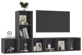 3 pcs conjunto de móveis de TV contraplacado cinzento