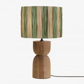 Luminária De Mesa Diniz Em Madeira De Manga ↑30 Cm & Exército Marsali Verde - Sklum