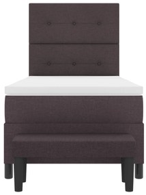 Cama Box Spring com Colchão &amp; Banco Marrom Escuro 90x200 cm Tecido