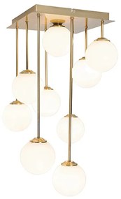 Candeeiro de teto moderno dourado com vidro opalino 9 luzes - Athens
