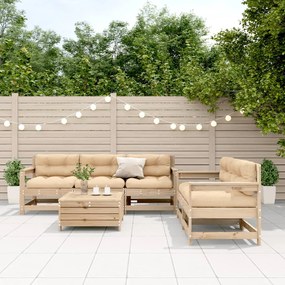 vidaXL 6 pcs conjunto lounge de jardim c/ almofadões pinho maciço