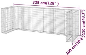 Muro gabião p/ caixotes do lixo aço galvanizado 325x100x110 cm