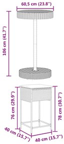 3 pcs conjunto de bar p/ jardim c/ almofadões vime PE cinzento