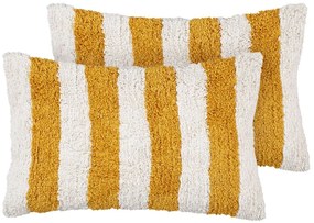 Conjunto de 2 almofadas decorativas às riscas em algodão branco e amarelo 30 x 50 cm HELIANTHUS Beliani