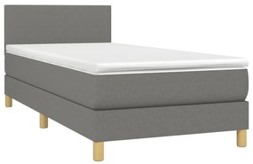 Cama box spring c/ colchão e LED 90x200 cm tecido cinza-escuro