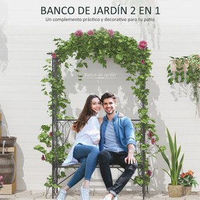 Arco de jardim com banco de metal suporte para plantas trepadeiras e r