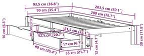 Estrutura de cama c/ gavetas 90x200 cm pinho maciço branco