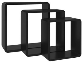 Prateleiras de parede em forma de cubo 3 pcs MDF preto