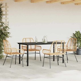 Conjunto jantar jardim 5 peças vidro vime PE castanho