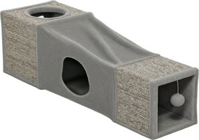PawHut Túnel para Gatos de Interior Encaixável com Múltiplas Entradas, Tocas em Sisal e Bola Suspensa, 98x30x30 cm, Cinzento | Aosom Portugal