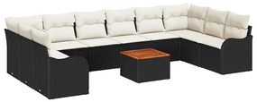 Conjunto de Sofá de Jardim 11 pcs Preto, branco Grande
