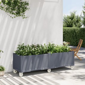 vidaXL Vaso/floreira de jardim com rodas 160x50x54 cm PP cinzento azul