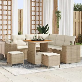 Conjunto de Sofá de Jardim vidaXL 8 Peças com Almofadas Bege em Vime e Acácia