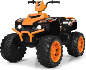 Moto 4 para crianças elétrica a bateria 12V Marcha à frente e atrás Velocidade alta e baixa com música Luzes LEDs Laranja