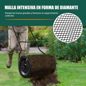 Rolo de Jardim de composto de 60,5 cm com pega em forma de U, fechos laterais e rolo de sementeira de malha metálica resistente Preto