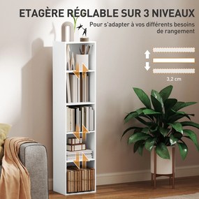 Estante de arrumação 30 x 24 x 133,5 cm com 5 níveis e prateleiras ajustáveis para sala de estar, quarto, escritório, branca