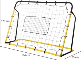 Baliza de Futebol com Rede de Ressalto, 184 x 63 x 123 cm, 5 Ângulos Reguláveis, Amarelo