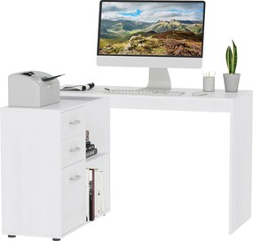 Secretária de canto, secretária reta modular, mesa de jantar 2 em 1, secretária para computador, 3 gavetas + 2 compartimentos abertos