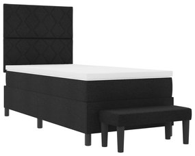 Cama Box Spring com Colchão e Banco Preto 90x190 cm Tecido