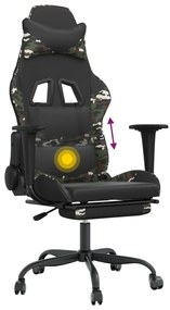 Cadeira gaming massagens apoio pés couro artif preto/camuflagem