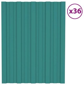vidaXL Painéis de telhado 36 pcs 60x45 cm aço galvanizado verde