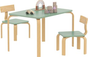 Mesa infantil com cadeiras, conjunto composto por uma mesa e duas cadeiras infantis de madeira para desenhar, brincar e estudar, 78 x 53 x 53 cm, verd