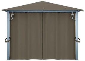 Gazebo c/ cortinas e cordões luzes LED 4x3 m alumínio cinza-ac.