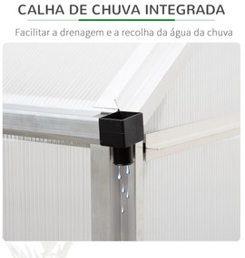 Outsunny Estufa de Jardim de Policarbonato e Alumínio Estufa de Exterior com Porta Corredeira e 2 Clarobóias para Cultivo de Plantas Sementes 190x190x200cm Transparente