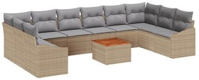 Conjunto de Sofá de Jardim com 11 Peças e Almofadas em Rattan Poliéste