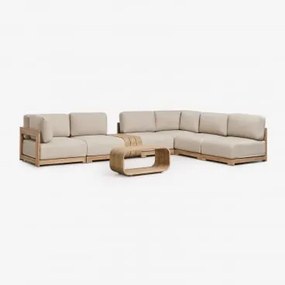Conjunto De Jardim Com Sofá Modular De Canto De 6 Peças, Mesa Auxiliar E Mesa De Centro Em Madeira De Acácia Brivori Marrom Acácia Claro - Sklum