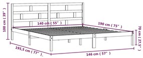 Estrutura de cama 140x190 cm madeira de pinho maciça preto