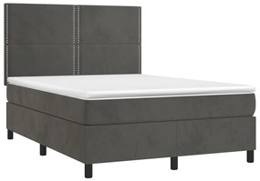 Cama box spring c/ colchão/LED 140x190cm veludo cinzento-escuro