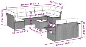 10 pcs conjunto sofás de jardim c/ almofadões vime PE cinzento