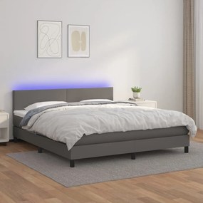 vidaXL Cama box spring c/ colchão/LED 160x200cm couro artificial cinza