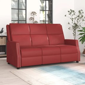 vidaXL Sofá reclinável de 3 lugares couro artificial vermelho tinto
