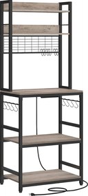 Estante para Cozinha com tomadas 40 x 60 x 170 cm 14 ganchos greige-preto
