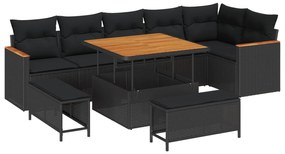 vidaXL Conjunto de Sofá de Jardim 9 pcs Preto vime PE