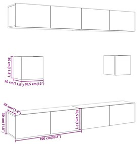 Conjunto de armário TV de parede 6 pcs madeira madeira velha