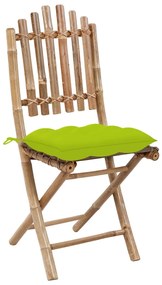 5 pcs conj. de jantar dobrável c/ almofadões p/ exterior bambu