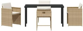 Conjunto de Jantar de Jardim de 5 Peças com Almofadas Bege Rattan PE