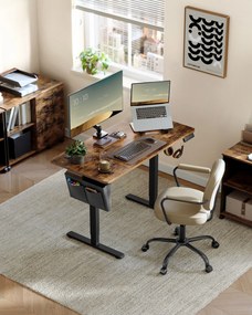 Secretária elétrica com altura ajustável 60 x 120 x (72-120) cm Castanho vintage-Preto