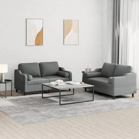 2 pcs conjunto de sofás com almofadas tecido cinzento-escuro