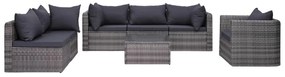 7 pcs sofás de jardim c/ almofadões+almofadas vime PE cinzento