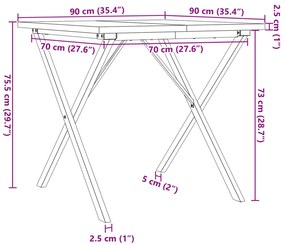 Mesa de jantar estrutura em X 90x90x75,5 cm pinho/aço