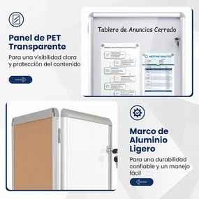 Quadro de Avisos com Porta Transparente, 96 x 71 x 3,2 cm, Quadro Branco Magnético com Fecho à Chave, Preto+Branco