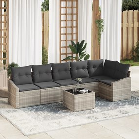 Conjunto de Jantar de Jardim com 7 Peças e Almofadas Cinza em Ratan